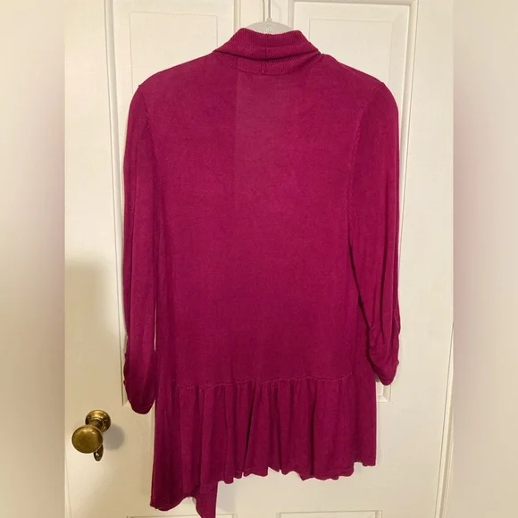Dress Barn Purple Fuchsia Sweater Jacket Cardigan Peplum Woman’s Large Ruched - Picture 6 of 8